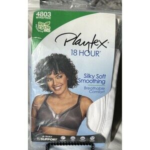 Playtex 18 Hour Silky Soft Smoothing Bra 4803 White Size 46D NEW (open)